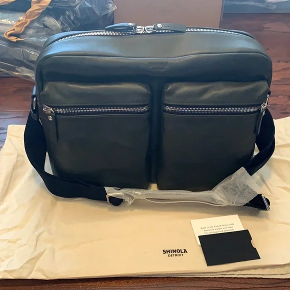 Shinola Top Zip Spruce Dark Green Leather Top Zip Messenger Bag - Picture 1 of 10